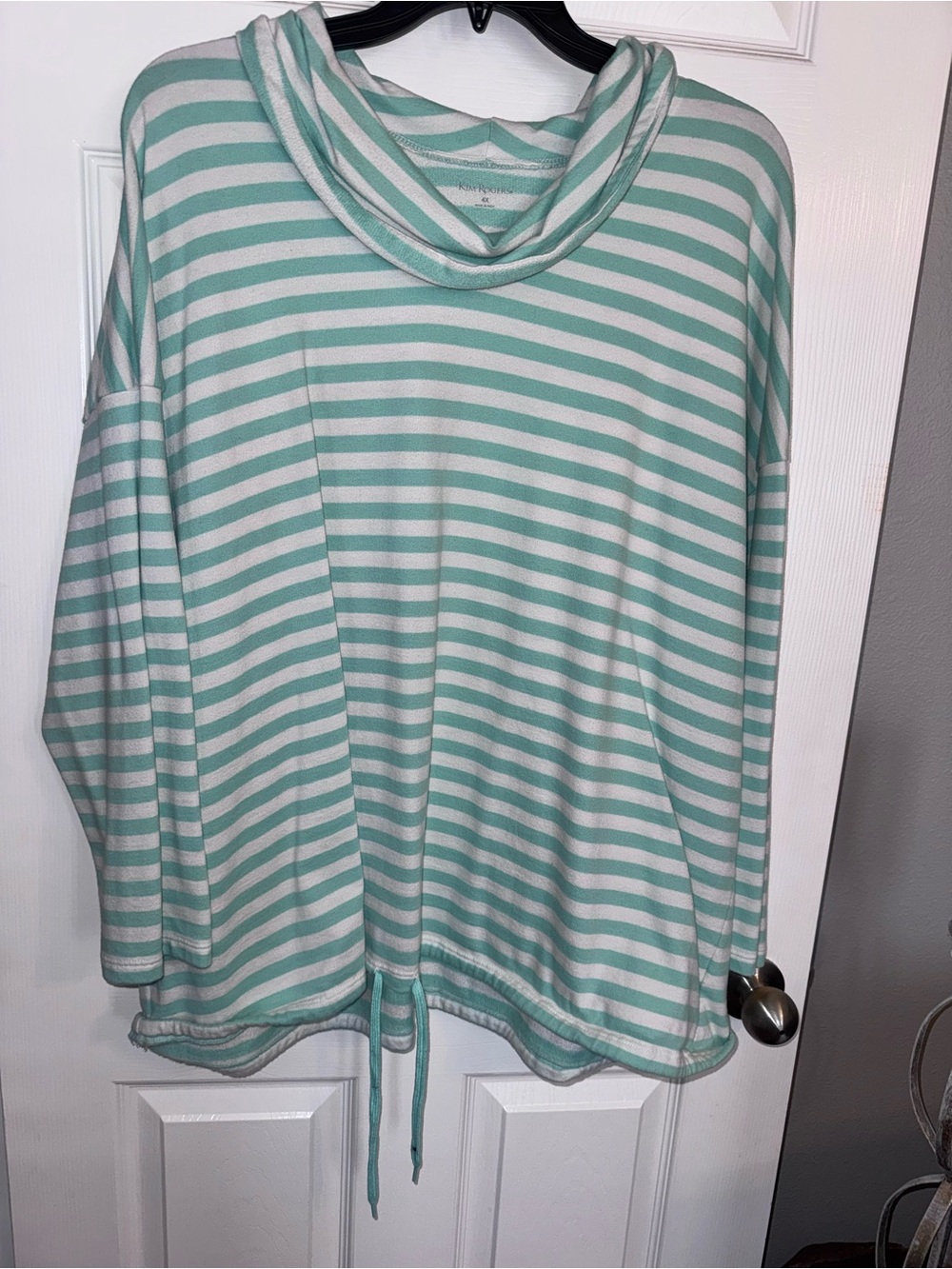 Kim Rogers Striped Mint and White Cowl Neck Women’s Top